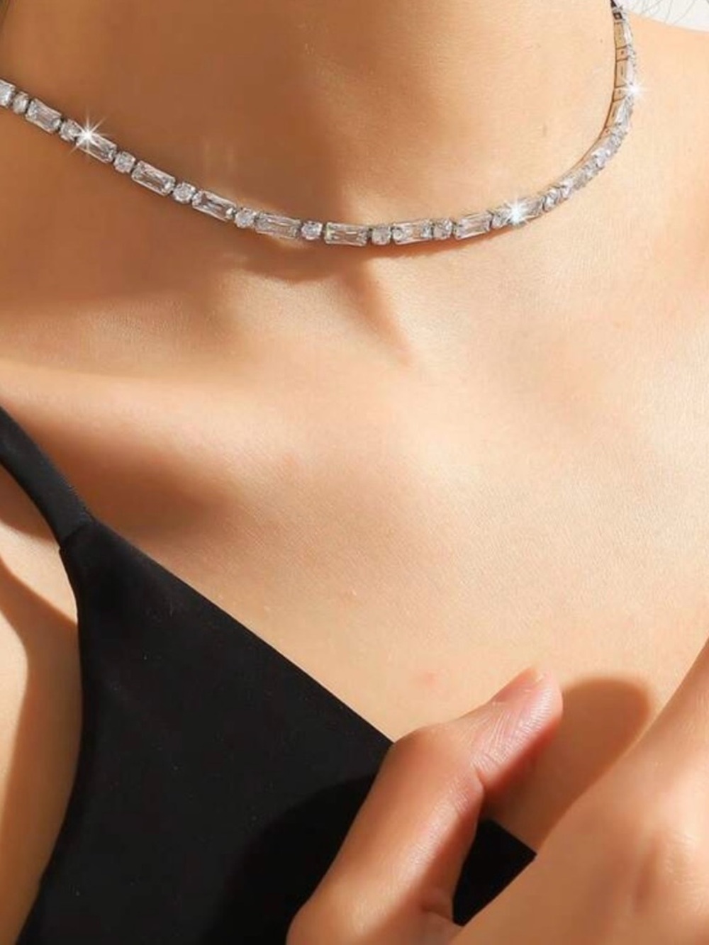 Silver Crystal Tennis Choker Necklace - Elegant Women’s Jewelry